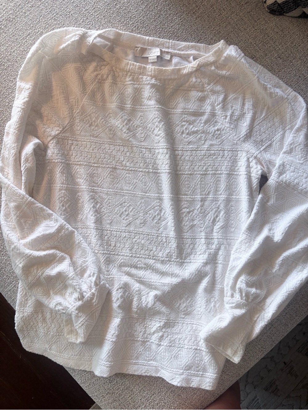 LOFT White Embossed Long-Sleeve Textured Top